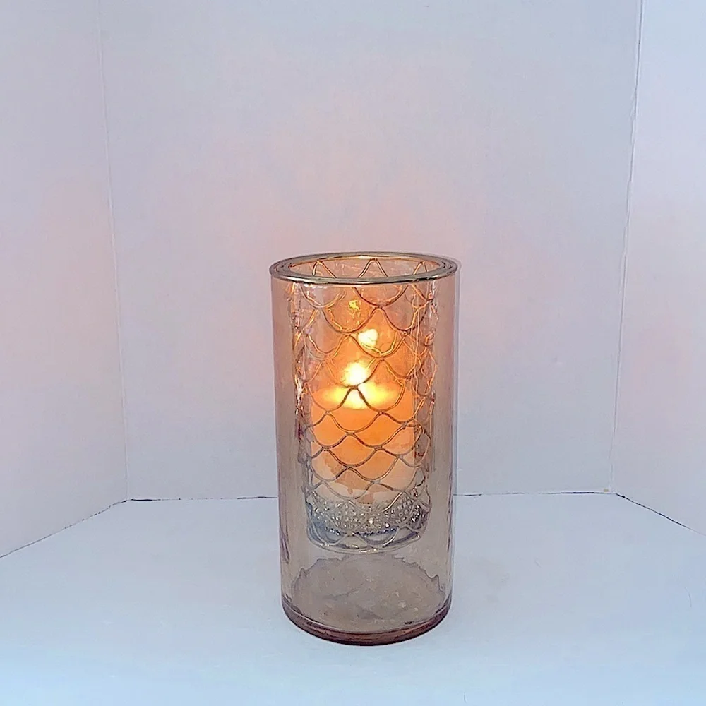 Large Glass & Metal Gold Candle Holder